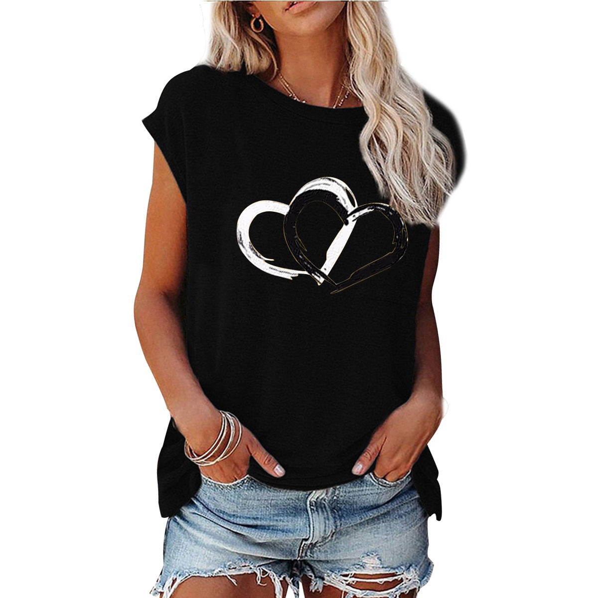 Casual Heart Sleeveless Round Neck Printed Tank Top Vests FA299