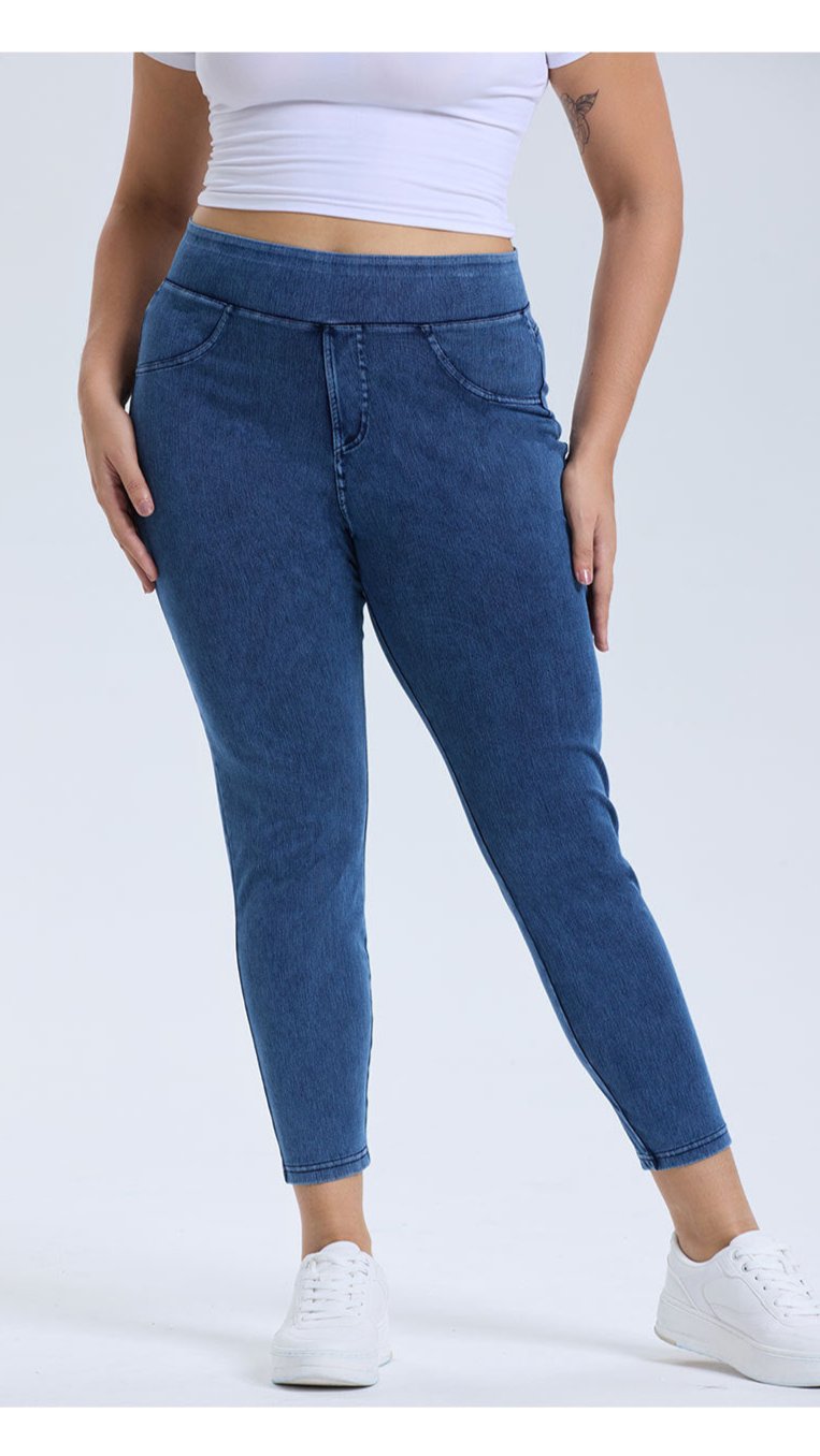 High Waist Elastic Plain Washed Denim Leggings FA290