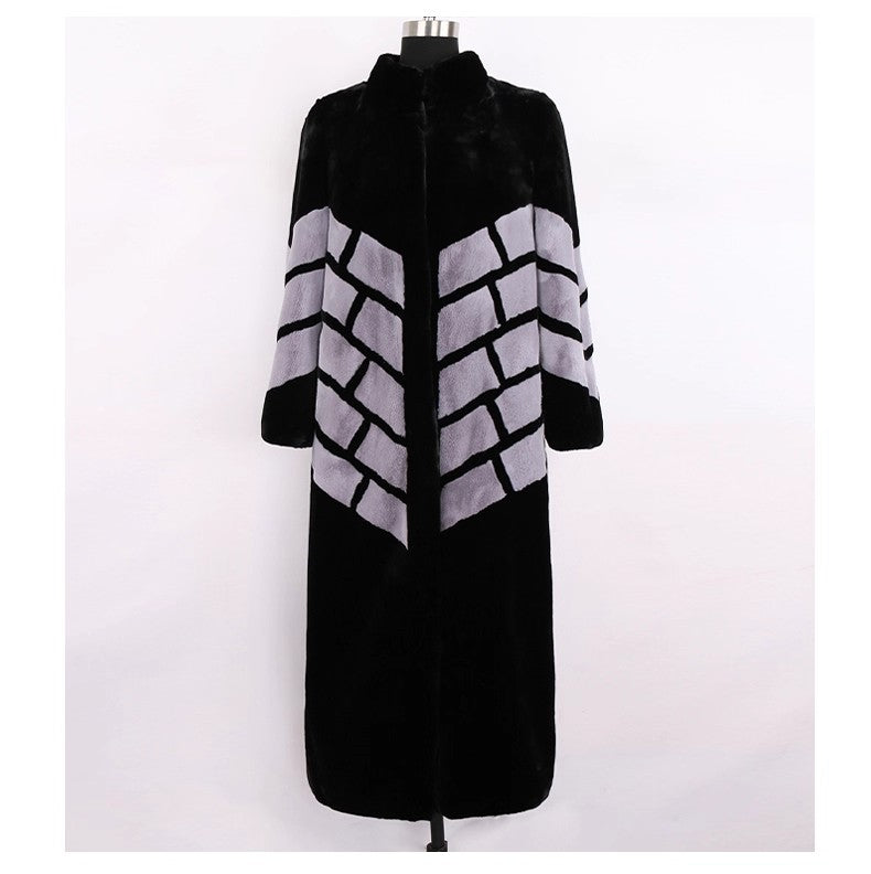 Lässige, übergroße Patchwork-Wolljacke in Schokoladenbraun für den Winter LY9449