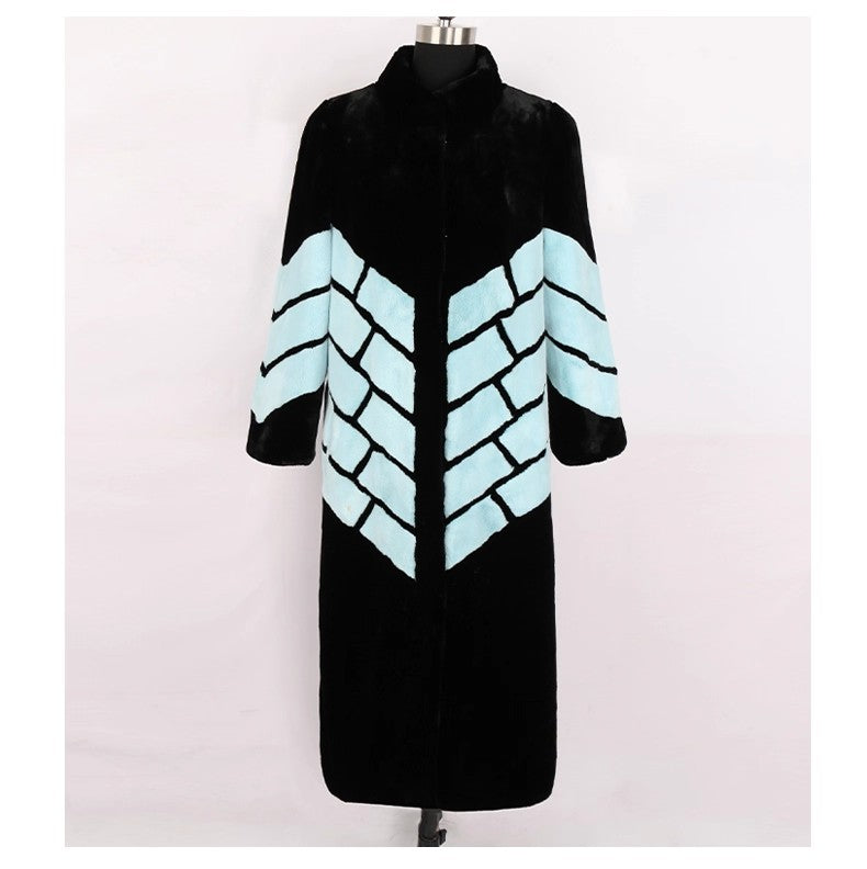 Lässige, übergroße Patchwork-Wolljacke in Schokoladenbraun für den Winter LY9449