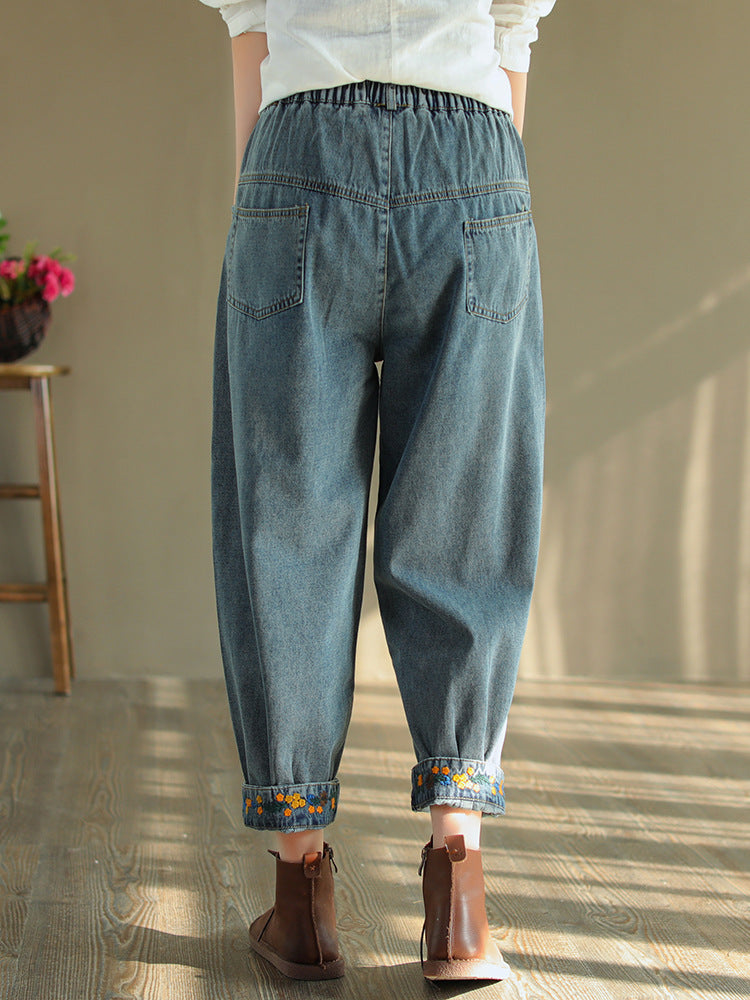 Vintage zerrissene bestickte Denim Haremshose OP1025