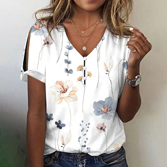 Casual Loose Floral V Neck T-Shirt AH524