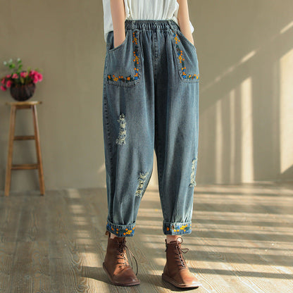 Vintage Ripped Embroidered Denim Harem Pants OP1025