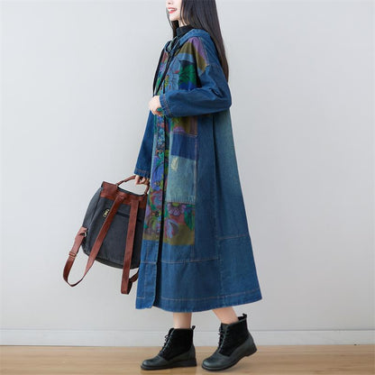 Oversized Patchwork Chinese Button Denim Cardigans LY6660