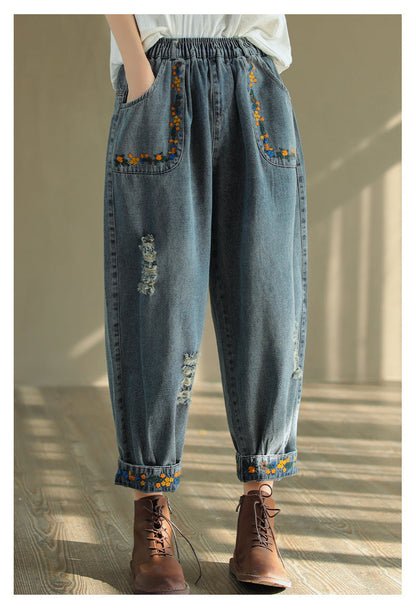 Vintage Ripped Embroidered Denim Harem Pants OP1025