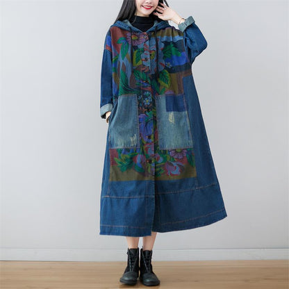 Oversized Patchwork Chinese Button Denim Cardigans LY6660