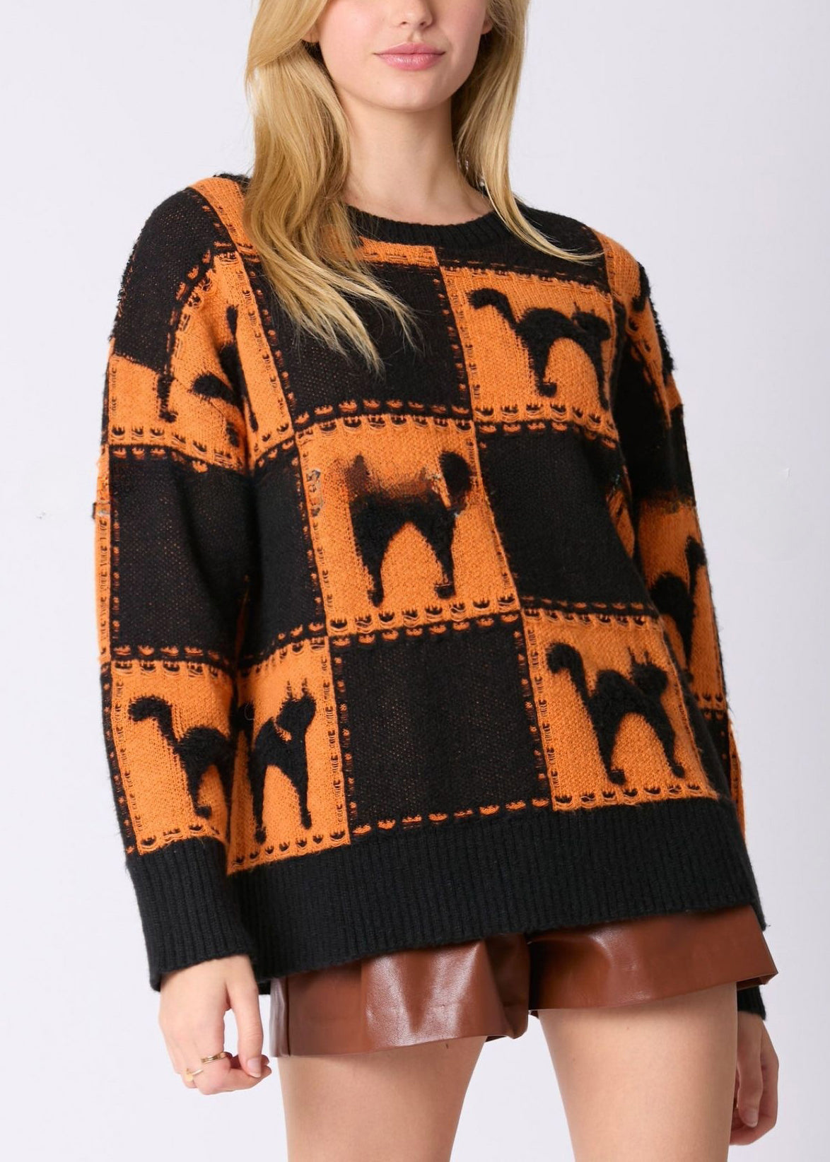 Orange Animal Cozy Knit Sweater O Neck Fall AE1027