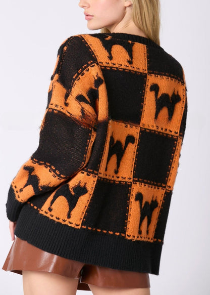 Orange Animal Cozy Knit Sweater O Neck Fall AE1027