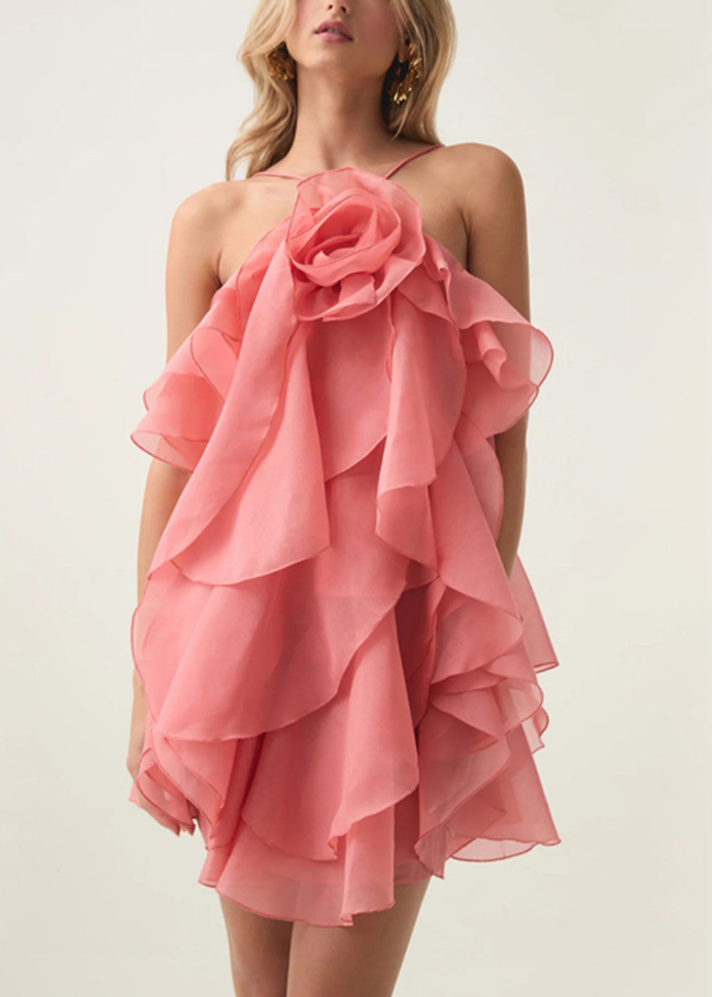 Robe à fleurs spaghetti à bretelles orange en coton froid sans manches