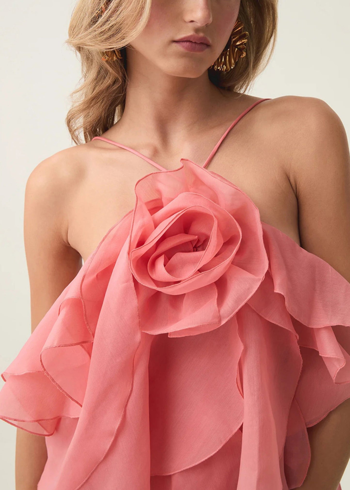 Robe à fleurs spaghetti à bretelles orange en coton froid sans manches