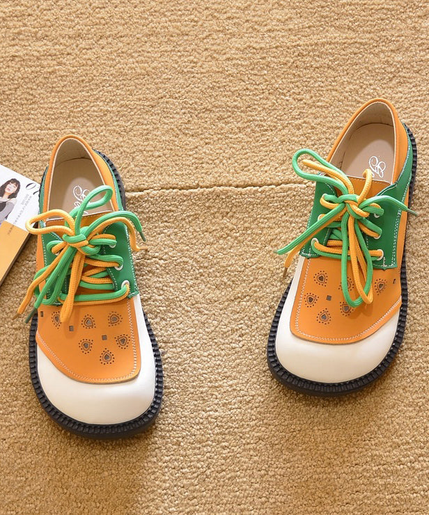 Chaussures plates confortables à lacets orange pour femmes