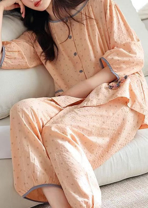 Pajamas Pockets Cotton Set Orange Patchwork Pieces Fall O Two