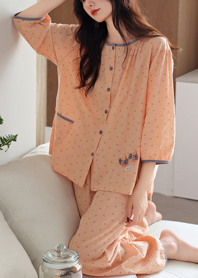 Pajamas Pockets Cotton Set Orange Patchwork Pieces Fall O Two