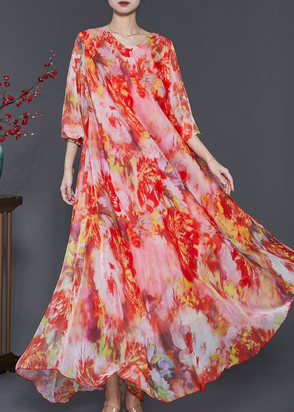 Robe de plage en mousseline de soie orange tie dye avec ourlet extra large, printemps SD1102