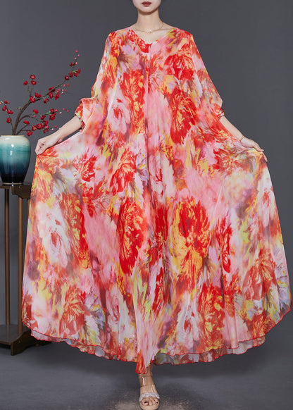 Orange Tie Dye Chiffon Beach Dresses Exra Large Hem Spring SD1102