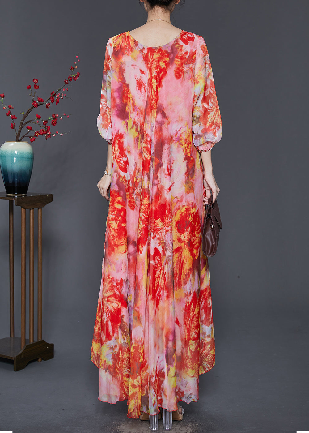 Robe de plage en mousseline de soie orange tie dye avec ourlet extra large, printemps SD1102