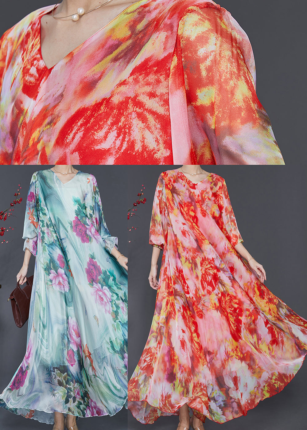 Robe de plage en mousseline de soie orange tie dye avec ourlet extra large, printemps SD1102