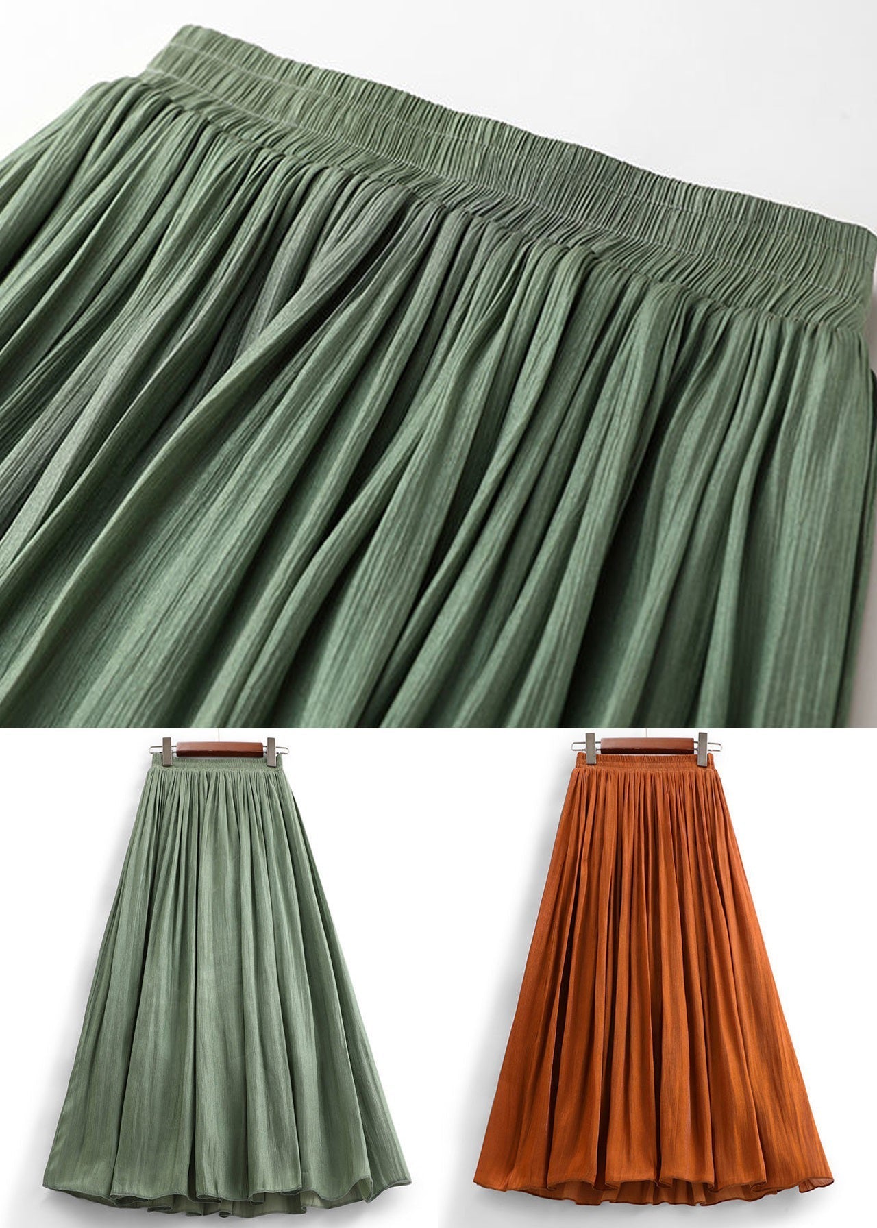 Orange Wrinkled Cotton Pleated Skirts High Waist AS1007 Ada Fashion