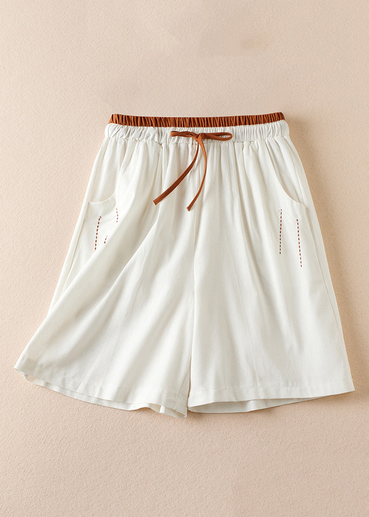 Organic Linen Pockets Elastic Waist Cotton Shorts Summer AM1040