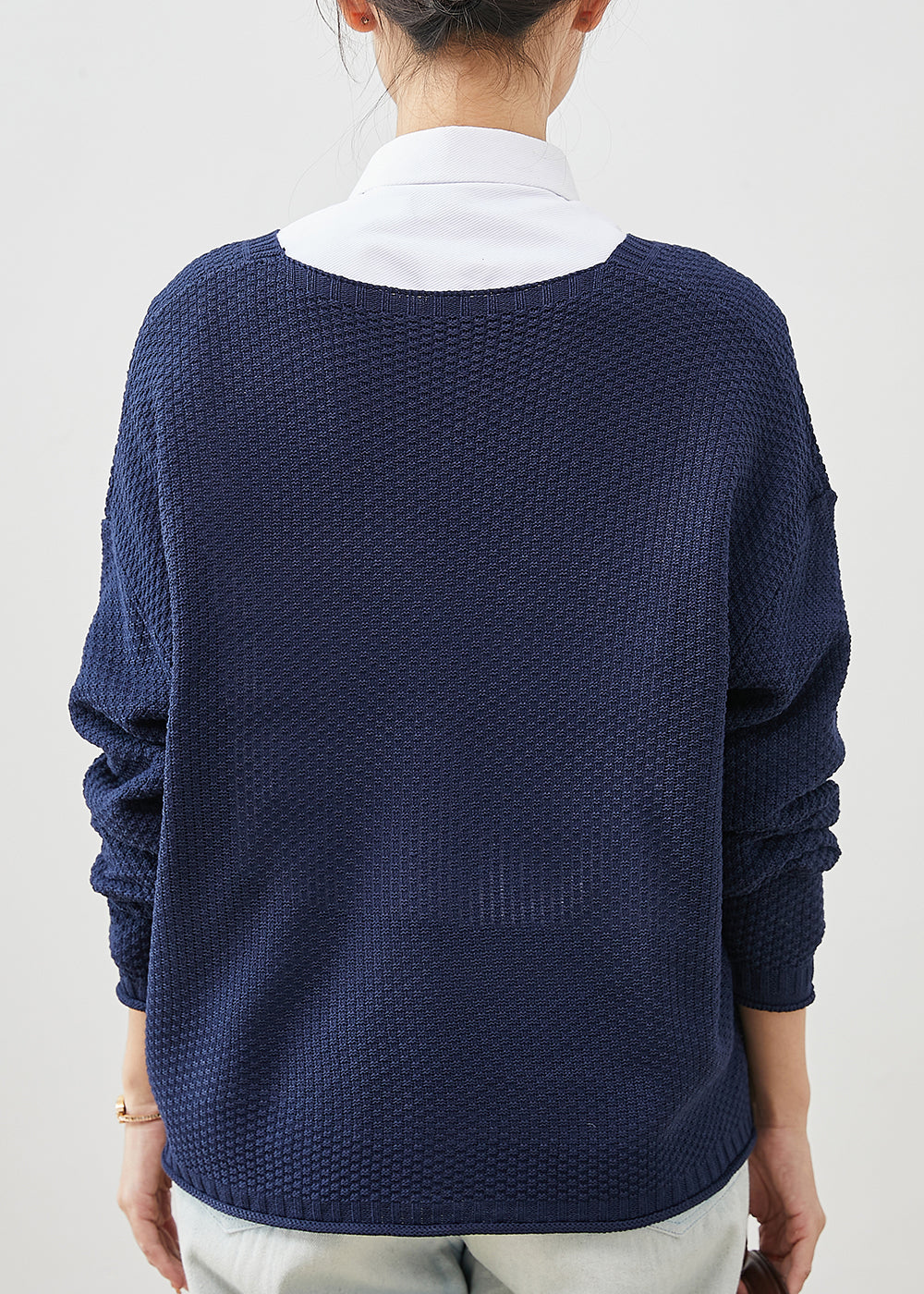 Organic Navy Oversized Knit Cardigans Spring YU1039