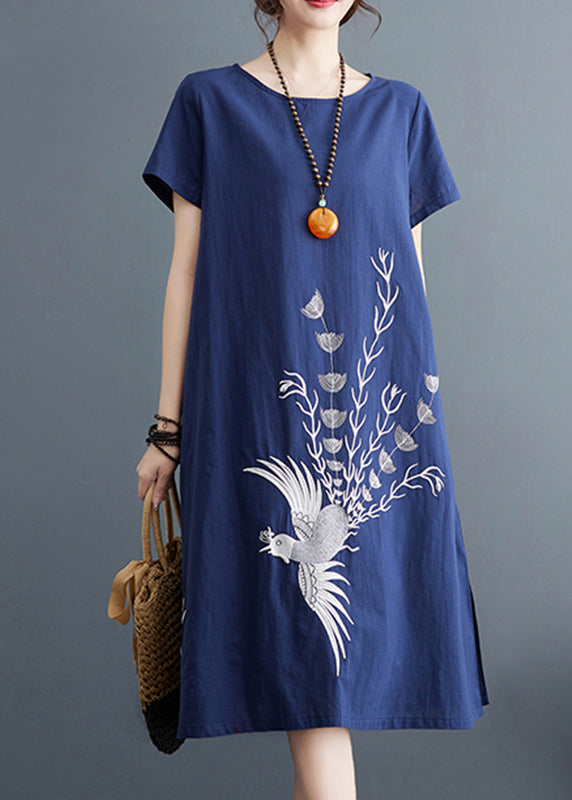 Robes d'été en coton bio imprimé A bleu marine
