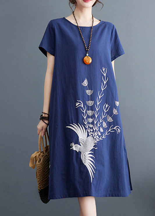 Robes d'été en coton bio imprimé A bleu marine