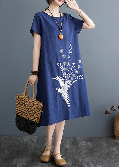 Robes d'été en coton bio imprimé A bleu marine