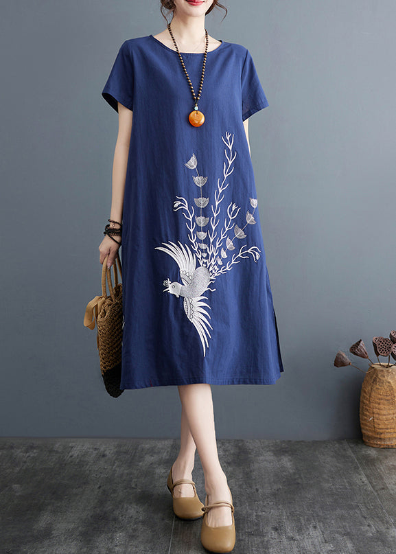 Robes d'été en coton bio imprimé A bleu marine