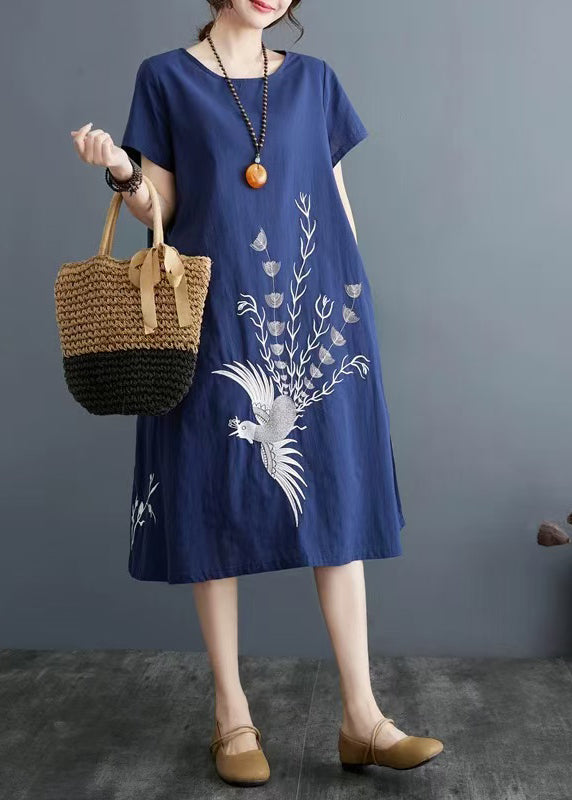 Robes d'été en coton bio imprimé A bleu marine