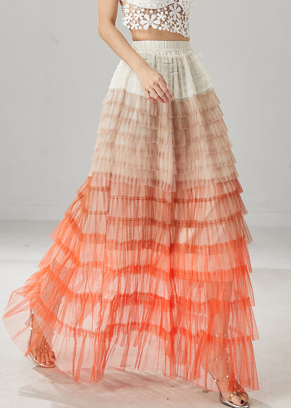 Organic Orange Ruffled Patchwork Tulle Skirts Summer YU1027