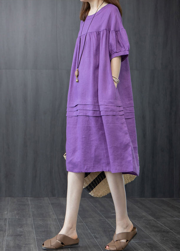 Robes d'été surdimensionnées en lin biologique violet froissé