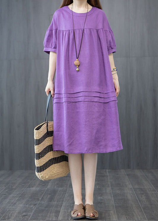Robes d'été surdimensionnées en lin biologique violet froissé
