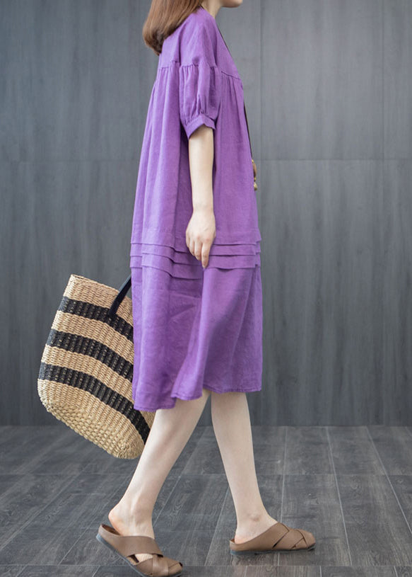 Robes d'été surdimensionnées en lin biologique violet froissé