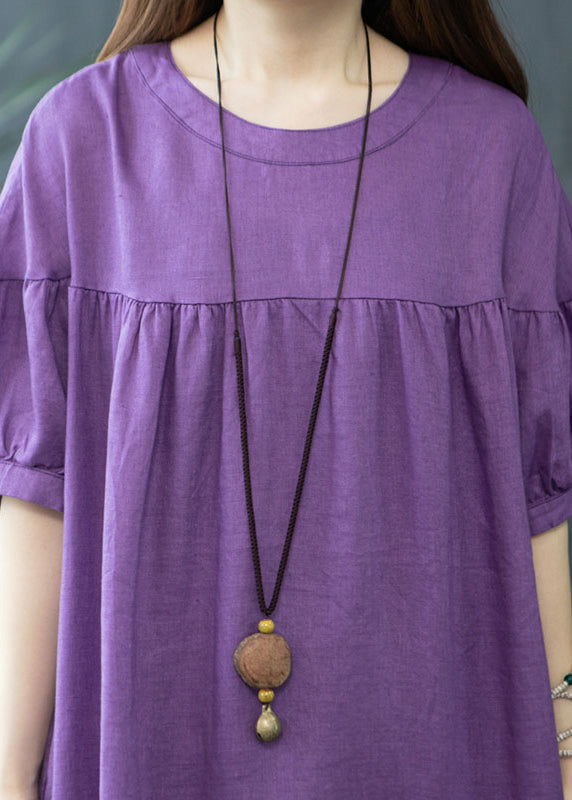 Robes d'été surdimensionnées en lin biologique violet froissé