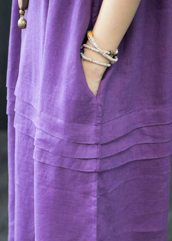 Robes d'été surdimensionnées en lin biologique violet froissé