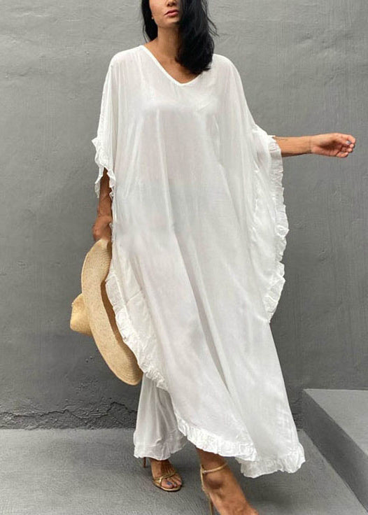 Ruffles Dresses Organic Vacation Cotton White Summer Oversized