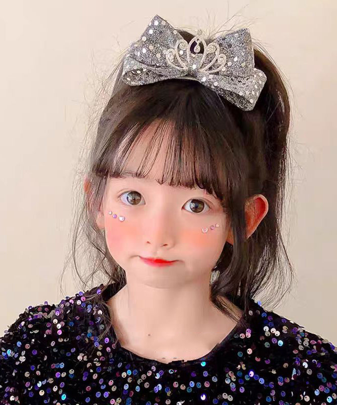 Original Design Black Alloy Zircon Bow Sequins Crown Kids Hairpin YG037