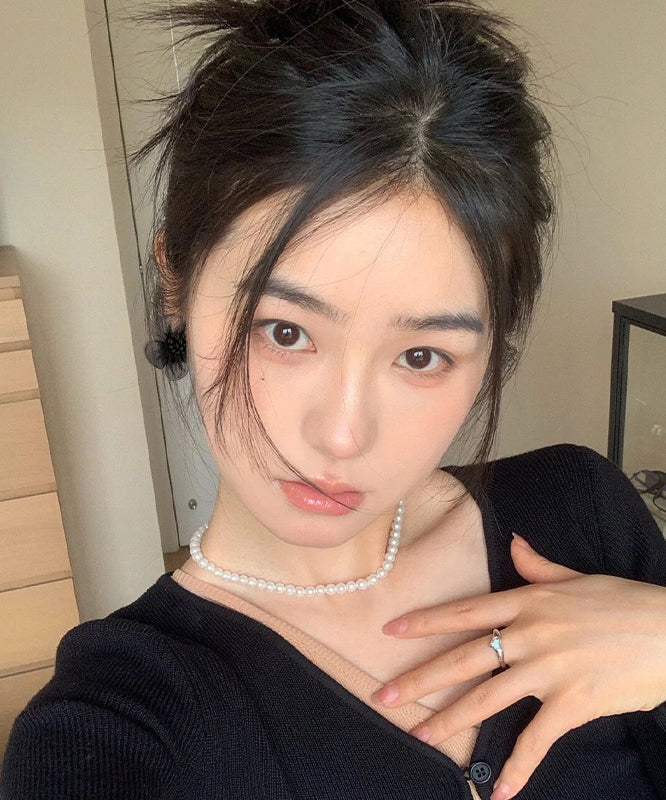 Design Tulle Black Original Floral Stud Earrings