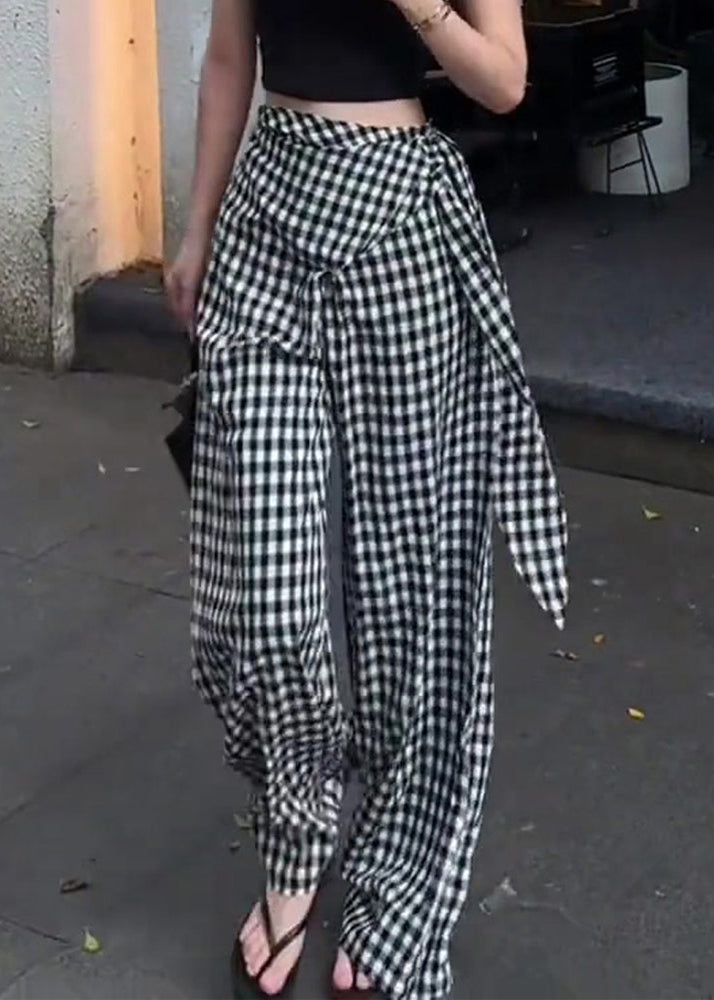 Plaid Waist High Pants Cotton Design Black Summer Original White