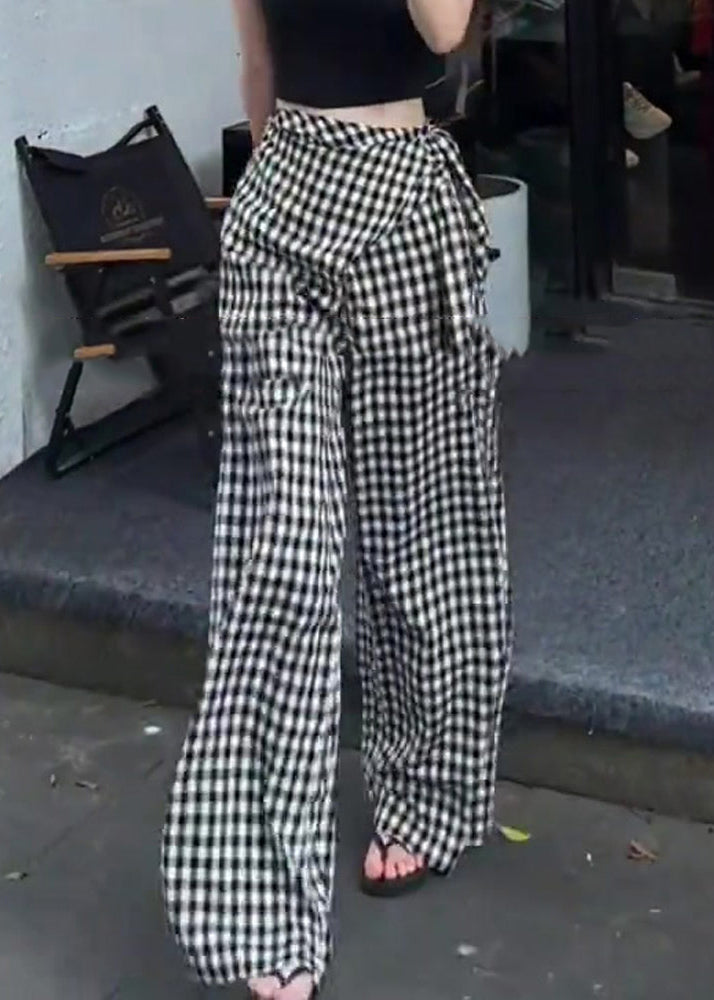 Plaid Waist High Pants Cotton Design Black Summer Original White