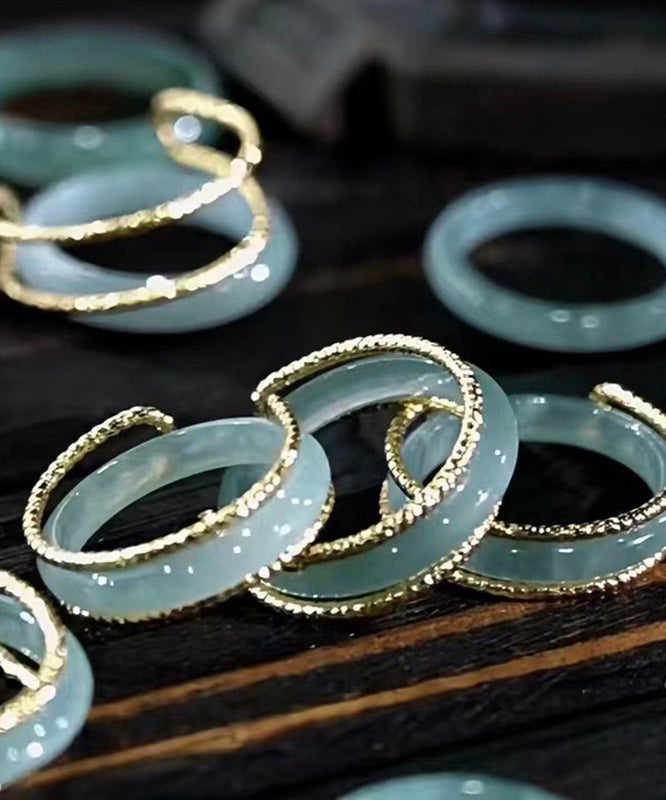 Original Design Blue 14K Gold Jade Rings RB016