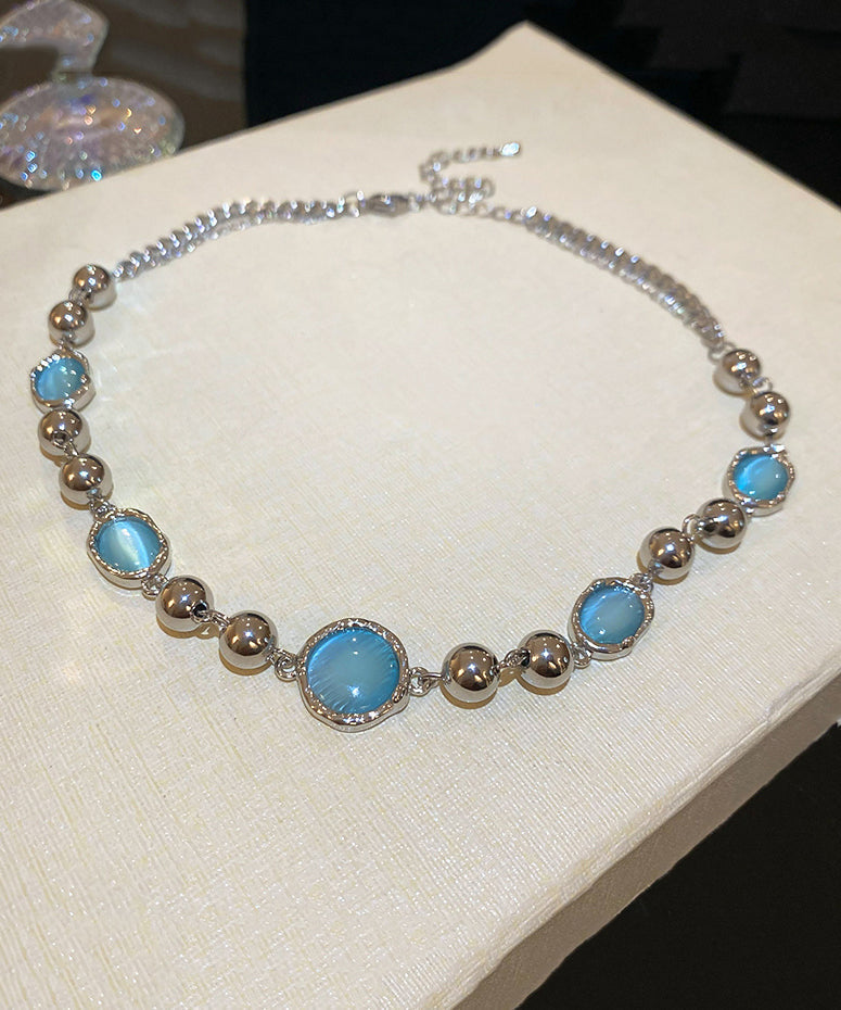 Collier de princesse à pampilles en cristal et alliage bleu au design original PO057