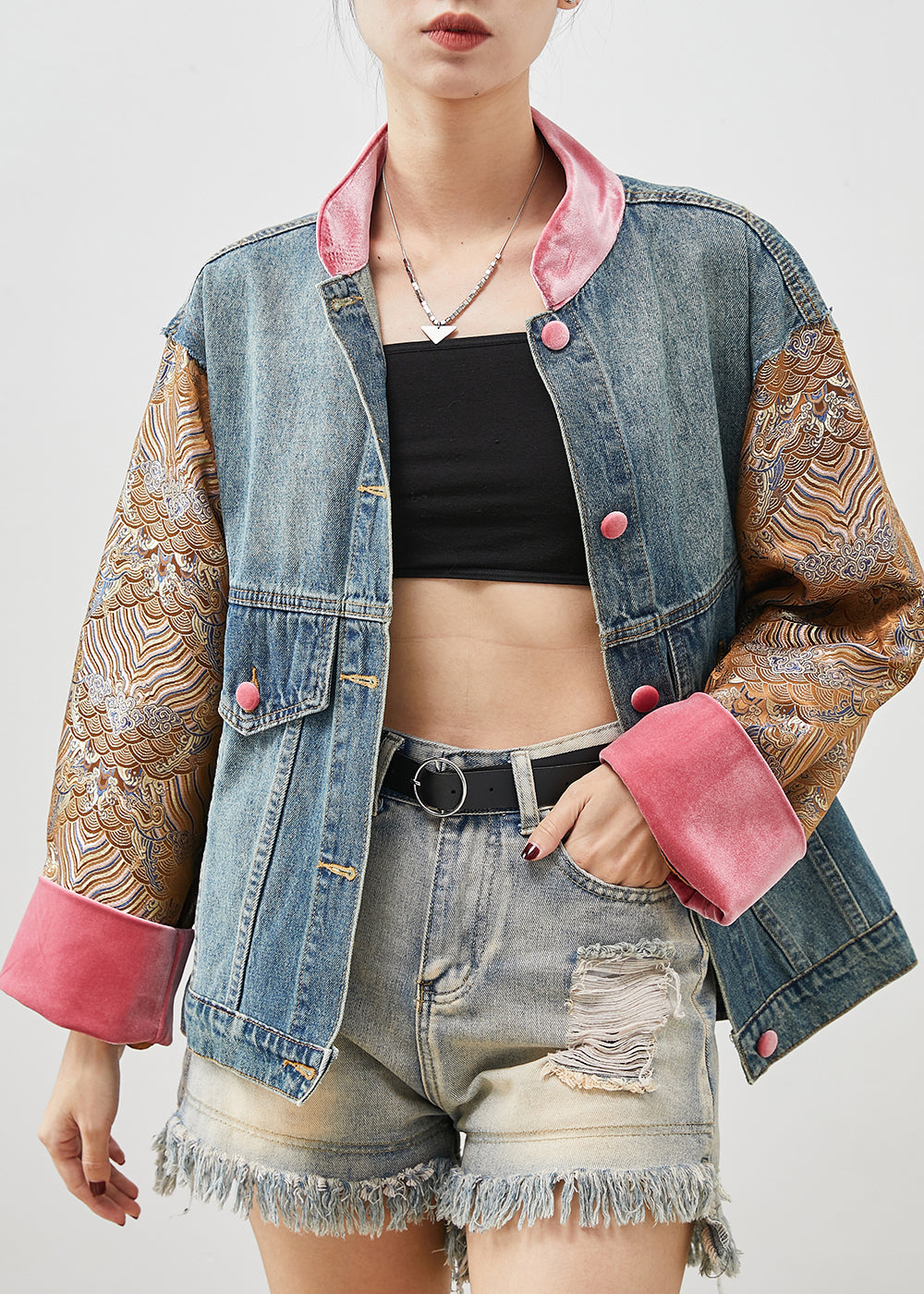 Original Design Blue Oversized Patchwork Denim Jacket Spring FA300