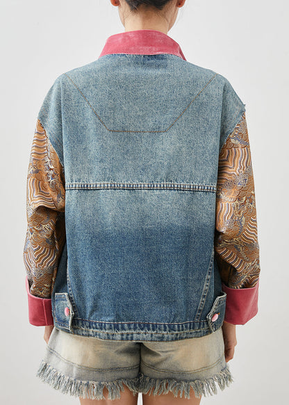 Original Design Blue Oversized Patchwork Denim Jacket Spring FA300