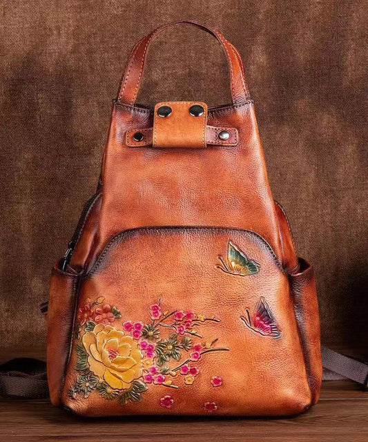 Original Design Brown Cowhide Embossed Backpack Bag HJ1016