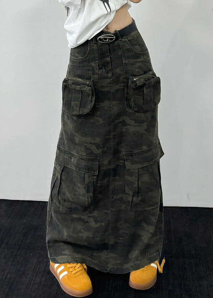 Original Design Camouflage Pockets Denim Maxi Skirts Fall WP061