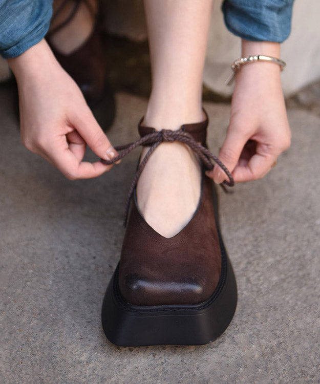 Design Original Plattform Kaffee Leder Rindsleder Spitze Schuhe Up