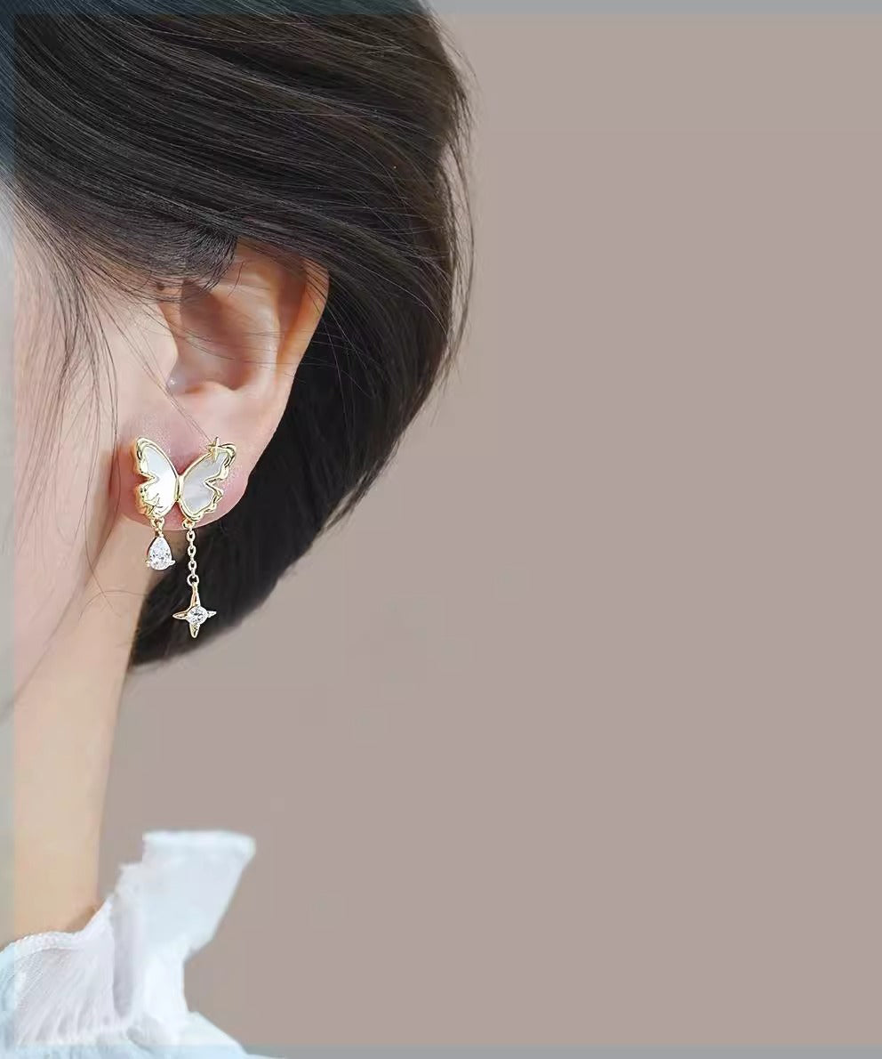 Original Design Gold Alloy Pearl Butterfly Star Tassel Drop Earrings WH048