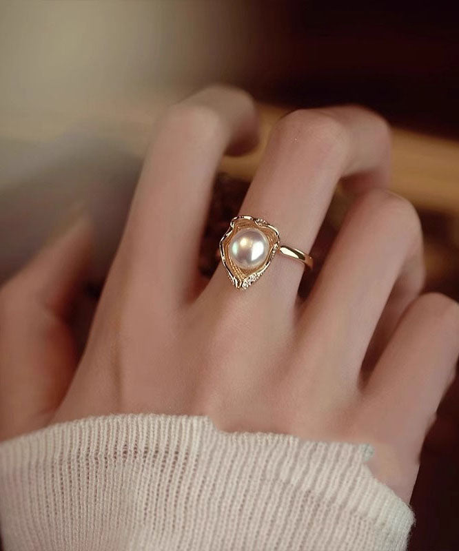 Gold Rings Original Design Pearl Copper Alloy