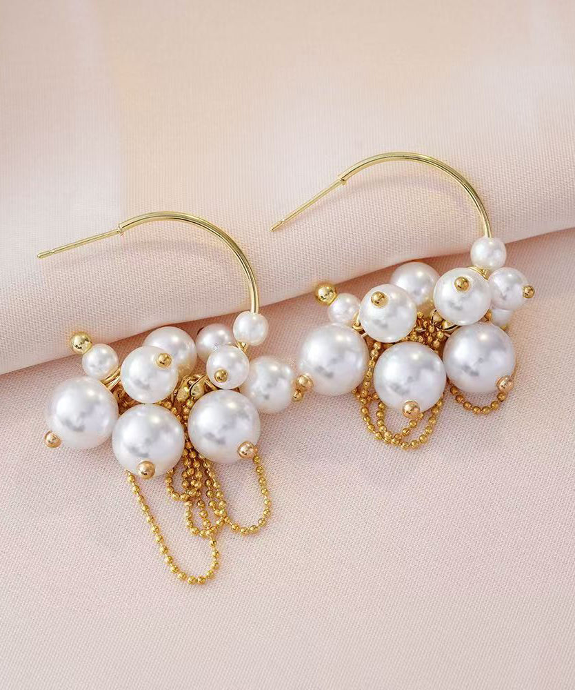 Original Design Gold Copper Alloy Pearl Tassel Hoop Earrings WZ011